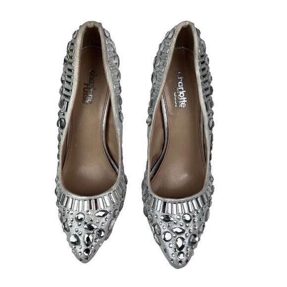 Charlotte Russe Elsa Heels Silver Studded Rhinestone Embellished 4.5 Heel Size 8 - Picture 1 of 14